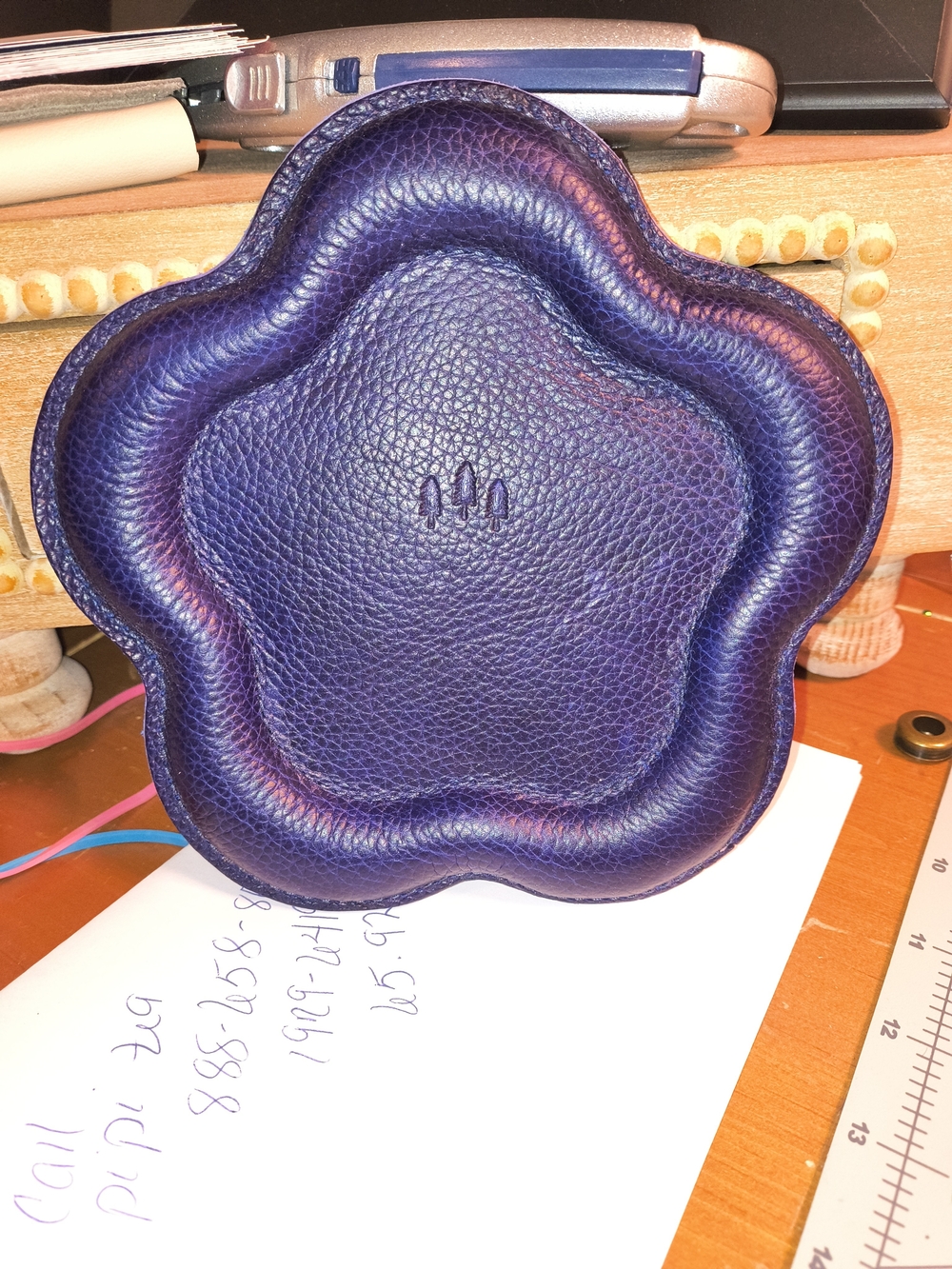 Portland Leather Deep Blue- Purple Flower Trinket Tray